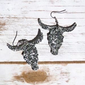 Steer Head Glittery Boho Southwest Dangle Earring